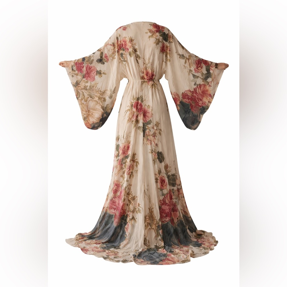 Floral Boho Kimono Robe Dress Size Small Flowing Maxi NEW - Picture 2 of 4